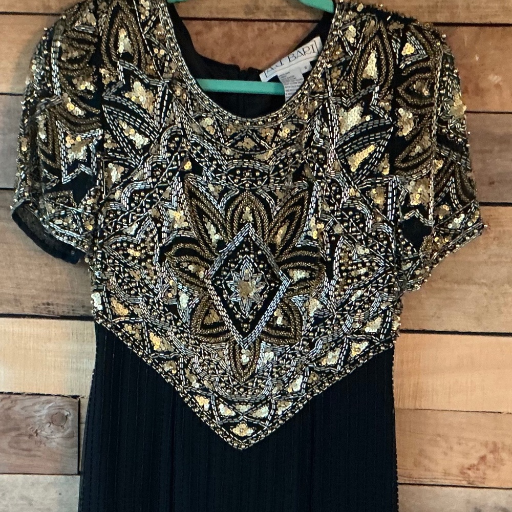 VTG AJ BARI 6 SILK‎ Midi Beaded Evening Gown Pencil Slimming Glam Old Money 80s